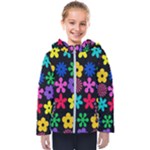 Colorful flowers on a black background pattern                                                           Kids  Hooded Puffer Jacket