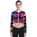 Colorful flowers on a black background pattern                                                           Zip Up Bomber Jacket