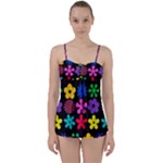 Colorful flowers on a black background pattern                                                           Babydoll Tankini Set