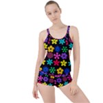 Colorful flowers on a black background pattern                                                           Boyleg Tankini Set