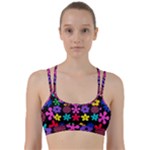 Colorful flowers on a black background pattern                                                               Line Them Up Sports Bra