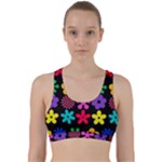 Colorful flowers on a black background pattern                                                               Back Weave Sports Bra