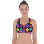 Colorful flowers on a black background pattern                                                               Cross String Back Sports Bra