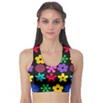 Colorful flowers on a black background pattern                                                           Women s Sports Bra