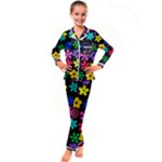 Colorful flowers on a black background pattern                       Kid s Satin Long Sleeve Pajamas Set