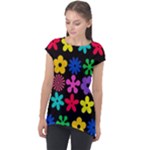 Colorful flowers on a black background pattern                                                           Cap Sleeve High Low Top