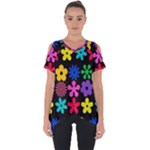 Colorful flowers on a black background pattern                                                           Cut Out Side Drop Tee