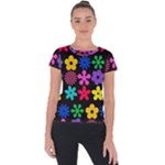 Colorful flowers on a black background pattern                                                           Short Sleeve Sports Top