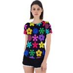 Colorful flowers on a black background pattern                                                            Back Cut Out Sport Tee