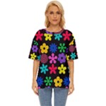 Colorful flowers on a black background pattern   Oversized Basic Tee