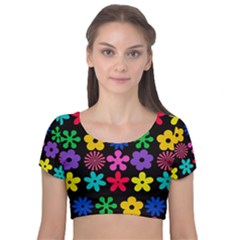 Velvet Short Sleeve Crop Top  