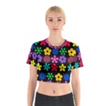 Colorful flowers on a black background pattern                                                            Cotton Crop Top
