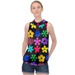 Colorful flowers on a black background pattern                                                             High Neck Satin Top