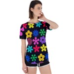 Colorful flowers on a black background pattern                                                            Perpetual Short Sleeve T-Shirt