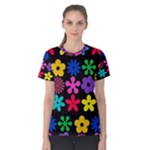 Colorful flowers on a black background pattern                                                            Women s Cotton Tee