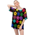 Colorful flowers on a black background pattern                                                          Oversized Chiffon Top