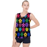 Colorful flowers on a black background pattern                                                            Bubble Hem Chiffon Tank Top