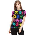 Colorful flowers on a black background pattern                                                            Women s Short Sleeve Rash Guard