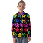 Colorful flowers on a black background pattern                                                      Kids  Long Sleeve Shirt