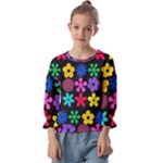 Colorful flowers on a black background pattern                                                          Kids  Cuff Sleeve Top