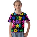Colorful flowers on a black background pattern                            Kids  Cuff Sleeve Scrunch Bottom Tee