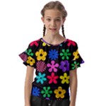 Colorful flowers on a black background pattern                                                Kids  Cut Out Flutter Sleeves