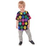 Colorful flowers on a black background pattern                                                           Kids  Raglan Tee