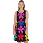 Colorful flowers on a black background pattern                                                               Knee Length Skater Dress With Pockets