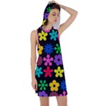 Colorful flowers on a black background pattern                                                             Racer Back Hoodie Dress