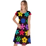 Colorful flowers on a black background pattern                                                              Classic Short Sleeve Dress