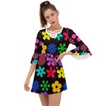 Colorful flowers on a black background pattern                                                               Criss Cross Mini Dress