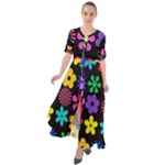 Colorful flowers on a black background pattern                                                              Waist Tie Boho Maxi Dress