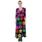 Colorful flowers on a black background pattern                                                               Button Up Maxi Dress