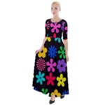Colorful flowers on a black background pattern                                                              Half Sleeves Maxi Dress