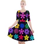 Colorful flowers on a black background pattern                                                               Quarter Sleeve A-Line Dress