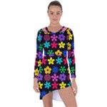 Colorful flowers on a black background pattern                                                              Asymmetric Cut-Out Shift Dress