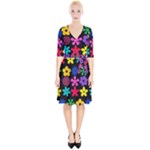 Colorful flowers on a black background pattern                                                                Wrap Up Cocktail Dress