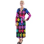 Colorful flowers on a black background pattern                                                              Velvet Maxi Wrap Dress