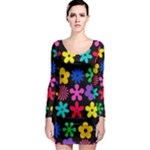 Colorful flowers on a black background pattern                                                            Long Sleeve Bodycon Dress