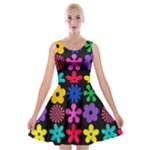 Colorful flowers on a black background pattern                                                            Velvet Skater Dress