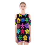 Colorful flowers on a black background pattern                                                            Women s Cutout Shoulder Dress