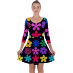 Colorful flowers on a black background pattern                                                           Quarter Sleeve Skater Dress