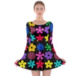 Colorful flowers on a black background pattern                                                            Long Sleeve Skater Dress