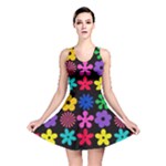 Colorful flowers on a black background pattern                                                            Reversible Skater Dress