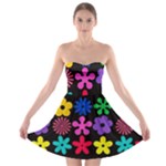Colorful flowers on a black background pattern                                                            Strapless Bra Top Dress