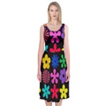 Colorful flowers on a black background pattern                                                           Midi Sleeveless Dress