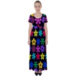 Colorful flowers on a black background pattern                                                           High Waist Short Sleeve Maxi Dress