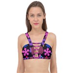 Colorful flowers on a black background pattern                                                          Cage Up Bikini Top