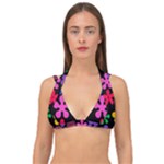 Colorful flowers on a black background pattern                                                         Double Strap Halter Bikini Top