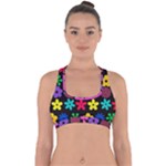 Colorful flowers on a black background pattern                                                           Cross Back Hipster Bikini Top